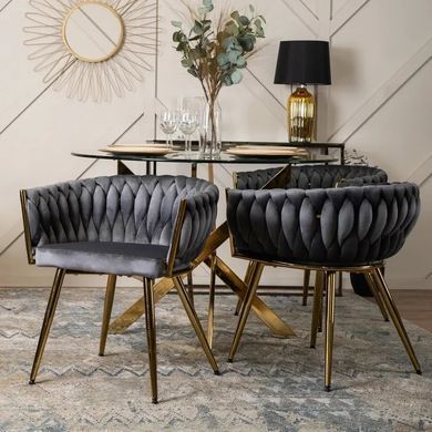 Стілець оксамитовий MEBEL ELITE CAPRI Velvet Сірий / Золотий фотографія