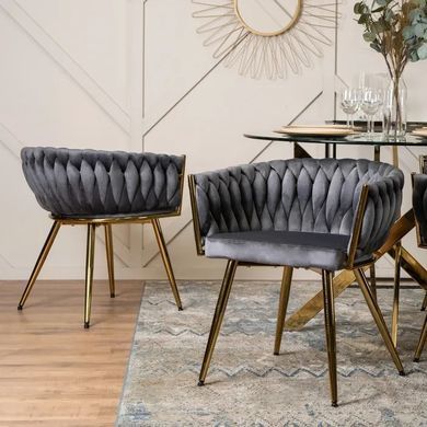 Стілець оксамитовий MEBEL ELITE CAPRI Velvet Сірий / Золотий фотографія