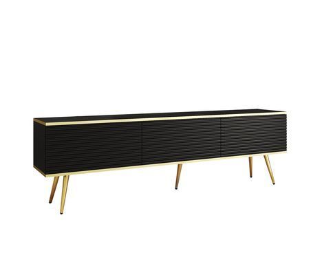 Тумба под телевизор Perfect Home Оро/Oro 3-дверная с золотыми ножками RTV175 MDF Черный фотография