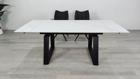 Стіл розкладний BERNARD CERAMIC Intarsio 140(200)*90 білий мат/чорний фотографія