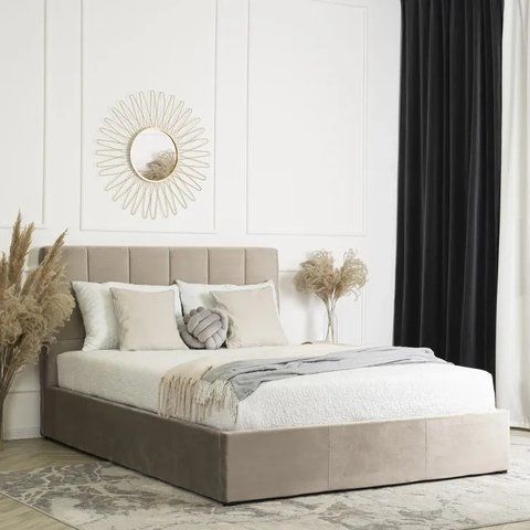 Ліжко двоспальне оксамитове MEBEL ELITE PANAMA Velvet 140x200 см Бежевий фотографія
