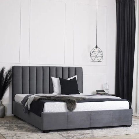 Ліжко двоспальне оксамитове 160x200 MEBEL ELITE MARI Velvet Сірий фотографія