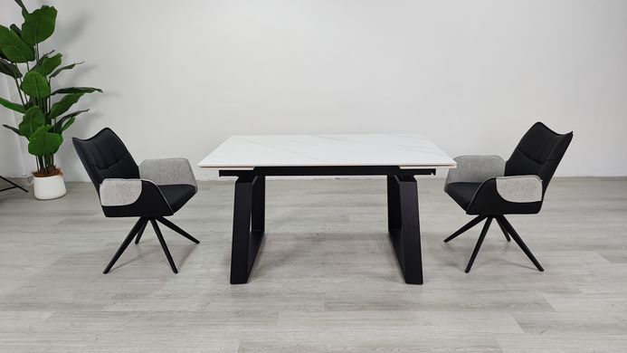 Стіл розкладний BERNARD CERAMIC Intarsio 140(200)*90 білий мат/чорний фотографія