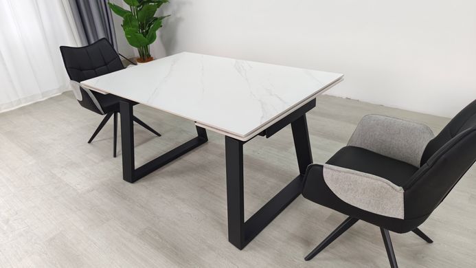 Стіл розкладний BERNARD CERAMIC Intarsio 140(200)*90 білий мат/чорний фотографія