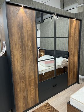 Шафа для одягу Perfect Home Мілтон / Milton 4-дверна з дзеркалом 4D2S/220 Каштан/антрацит фотографія