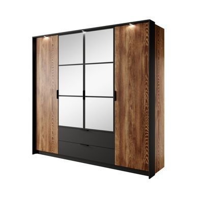 Шафа для одягу Perfect Home Мілтон / Milton 4-дверна з дзеркалом 4D2S/220 Каштан/антрацит фотографія