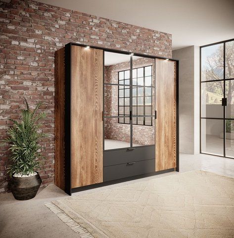 Шкаф для одежды Perfect Home Милтон / Milton 4-дверный с зеркалом 4D2S/220 Каштан/антрацит фотография