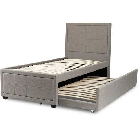 Ліжко односпальне оксамитове MEBEL ELITE ELIF Velvet 90x200 см з додатковим спальним місцем Сірий фотографія