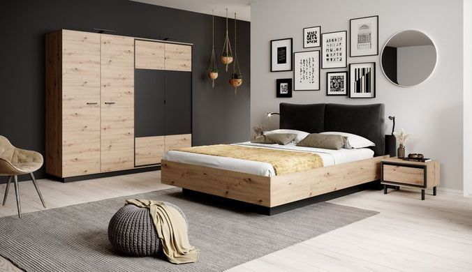 Кровать (каркас) Perfect Home Нест / Nest 160 с мягким изголовьем двуспальная Дуб артизан/антрацит фотография