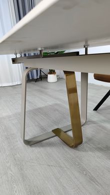 Стіл розкладний BIANCO LUXE CERAMIC Intarsio 160(240)*90 білий мат/білий+золото фотографія