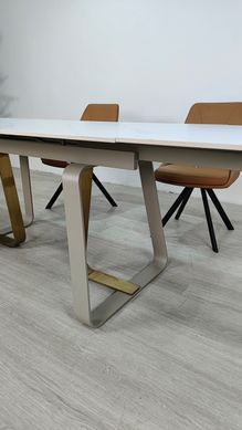 Стіл розкладний BIANCO LUXE CERAMIC Intarsio 160(240)*90 білий мат/білий+золото фотографія