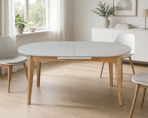 Стол ALBERTO CERAMIC Intarsio 160(200)*90 бежевый мат/дерево фотография