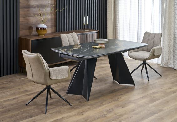 Стол раскладной ARMANI Halmar 165(241)x90 Черный Мрамор/Черный фотография