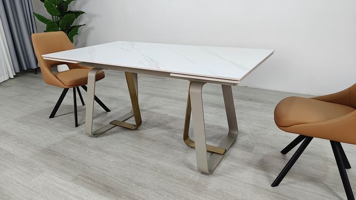 Стіл розкладний BIANCO LUXE CERAMIC Intarsio 160(240)*90 білий мат/білий+золото фотографія