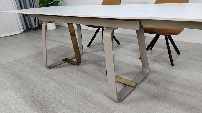Стіл розкладний BIANCO LUXE CERAMIC Intarsio 160(240)*90 білий мат/білий+золото фотографія