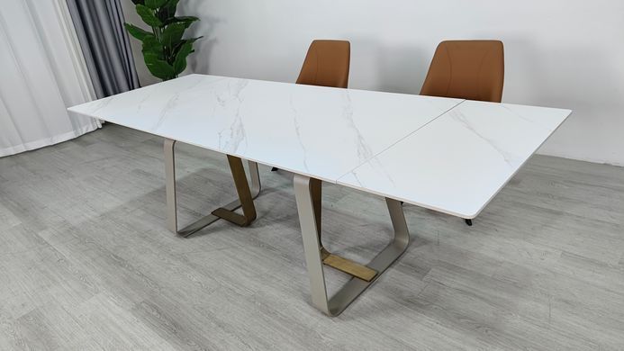 Стіл розкладний BIANCO LUXE CERAMIC Intarsio 160(240)*90 білий мат/білий+золото фотографія