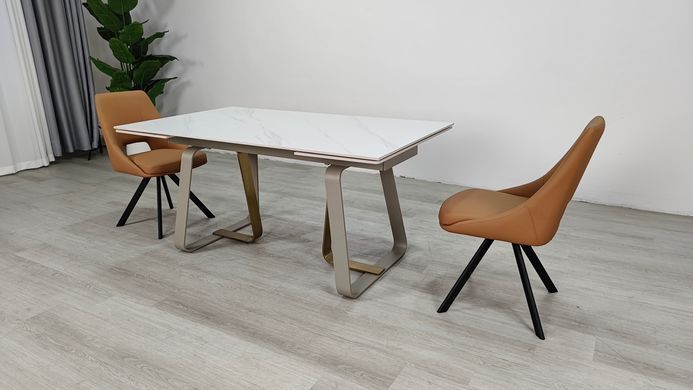 Стіл розкладний BIANCO LUXE CERAMIC Intarsio 160(240)*90 білий мат/білий+золото фотографія