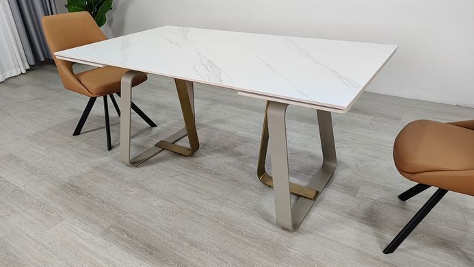 Стіл розкладний BIANCO LUXE CERAMIC Intarsio 160(240)*90 білий мат/білий+золото фотографія