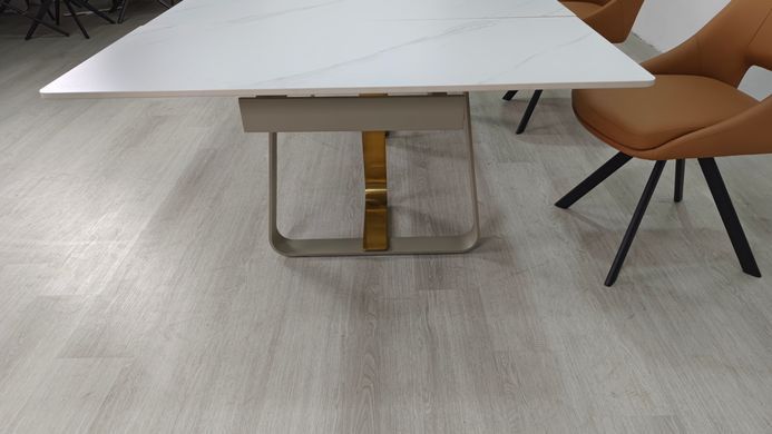 Стіл розкладний BIANCO LUXE CERAMIC Intarsio 160(240)*90 білий мат/білий+золото фотографія