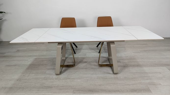 Стіл розкладний BIANCO LUXE CERAMIC Intarsio 160(240)*90 білий мат/білий+золото фотографія