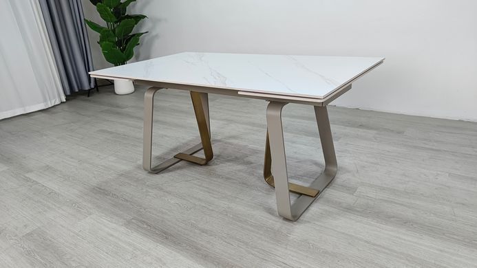 Стіл розкладний BIANCO LUXE CERAMIC Intarsio 160(240)*90 білий мат/білий+золото фотографія