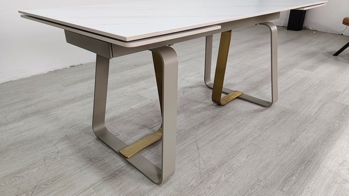Стіл розкладний BIANCO LUXE CERAMIC Intarsio 160(240)*90 білий мат/білий+золото фотографія