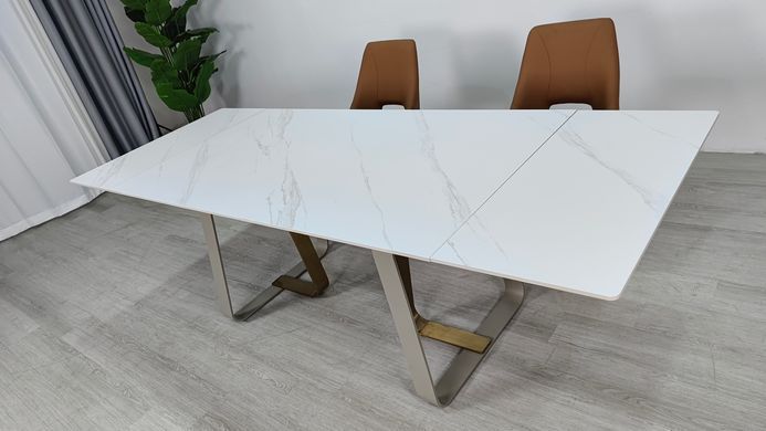 Стіл розкладний BIANCO LUXE CERAMIC Intarsio 160(240)*90 білий мат/білий+золото фотографія