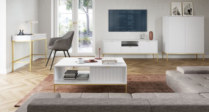 Стіл журнальний Perfect Home Нова / Nova з 2 шухлядами та золотими ніжками L104 Білий фотографія