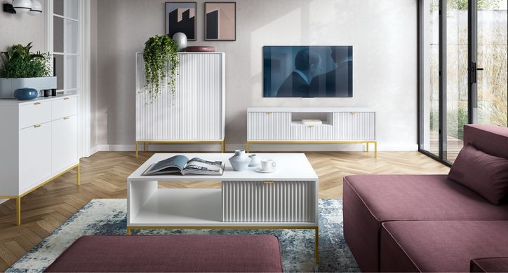 Стіл журнальний Perfect Home Нова / Nova з 2 шухлядами та золотими ніжками L104 Білий фотографія