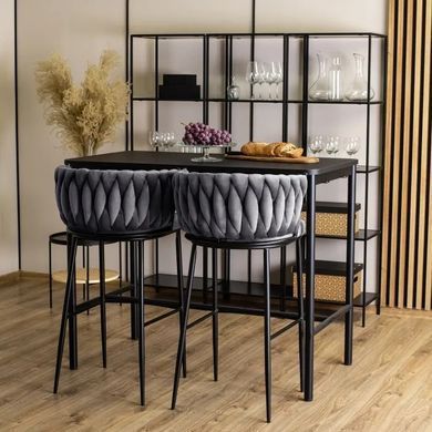 Барный стул бархатный MEBEL ELITE FLORES Velvet серый / черный фотография