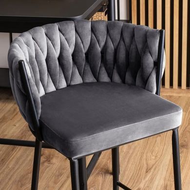 Барный стул бархатный MEBEL ELITE FLORES Velvet серый / черный фотография