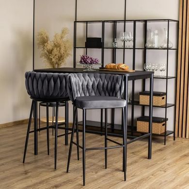 Барный стул бархатный MEBEL ELITE FLORES Velvet серый / черный фотография