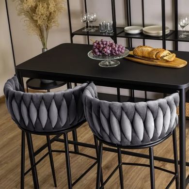 Барный стул бархатный MEBEL ELITE FLORES Velvet серый / черный фотография