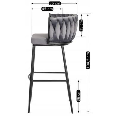Барный стул бархатный MEBEL ELITE FLORES Velvet серый / черный фотография