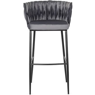 Барный стул бархатный MEBEL ELITE FLORES Velvet серый / черный фотография