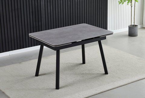 Стол раскладной MADRID CERAMIC Intarsio 120(180)*85 GRIGIO LATTE MATT Черный фотография