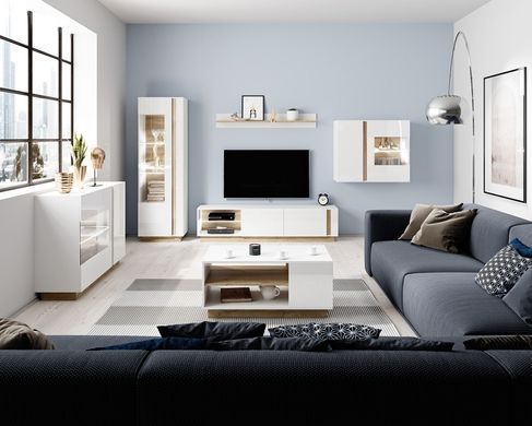 Вітрина низька Perfect Home Арко / Arco 1-дверна 1D1W/72 Білий глянець/дуб грандсон фотографія