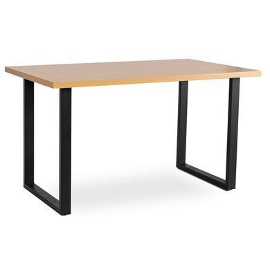 Комплект стол MEBEL ELITE GLOS 135х80 см Дуб Золотой / Черный +4 стула LILAC Беж фотография