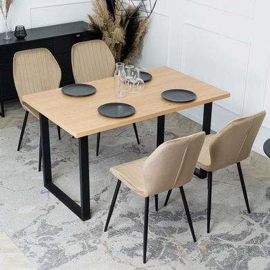 Комплект стол MEBEL ELITE GLOS 135х80 см Дуб Золотой / Черный +4 стула LILAC Беж фотография