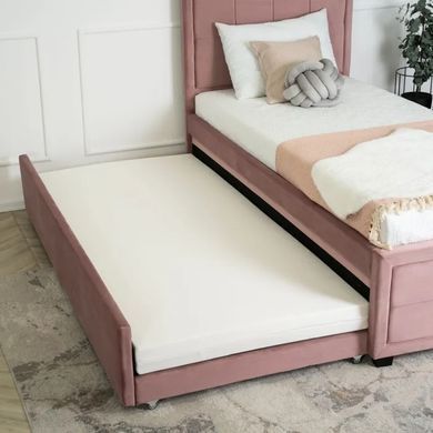 Кровать односпальная бархатная MEBEL ELITE ELIF 90x200 см с дополнительным спальным местом Розовый фотография