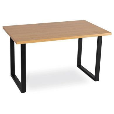 Комплект стол MEBEL ELITE GLOS 135х80 см Дуб Золотой / Черный +4 стула LILAC Беж фотография