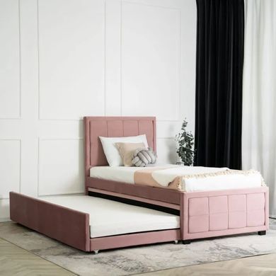 Кровать односпальная бархатная MEBEL ELITE ELIF 90x200 см с дополнительным спальным местом Розовый фотография