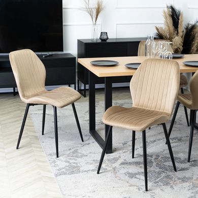Комплект стол MEBEL ELITE GLOS 135х80 см Дуб Золотой / Черный +4 стула LILAC Беж фотография