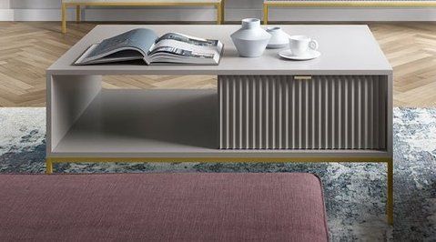 Стіл журнальний Perfect Home Нова / Nova з 2 шухлядами та золотими ніжками L104 Сірий фотографія