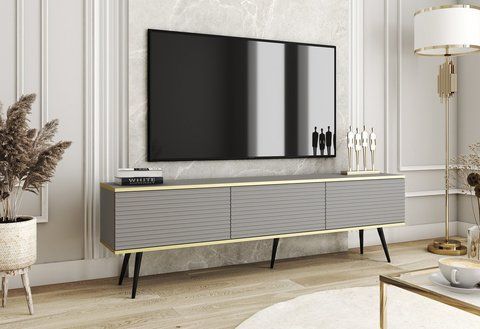Тумба під телевізор Perfect Home Оро / Oro 3-дверна з чорними ніжками RTV175 MDF Сірий фотографія