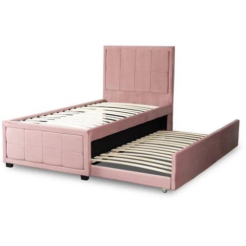 Ліжко односпальне оксамитове MEBEL ELITE ELIF Velvet 90x200 см з додатковим спальним місцем Рожевий фотографія