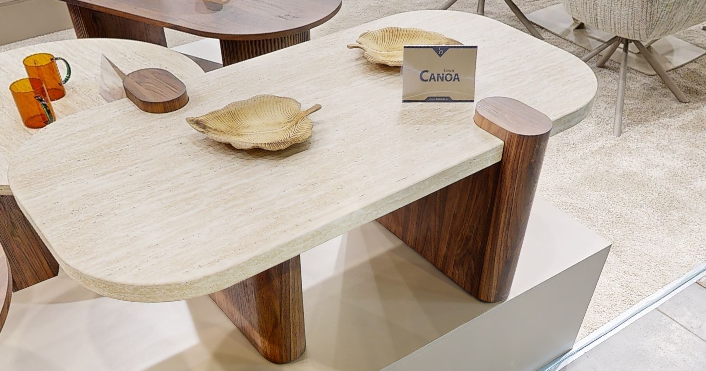 Журнальний столик CANOA 120x70 Halmar травертин / горіх фотографія