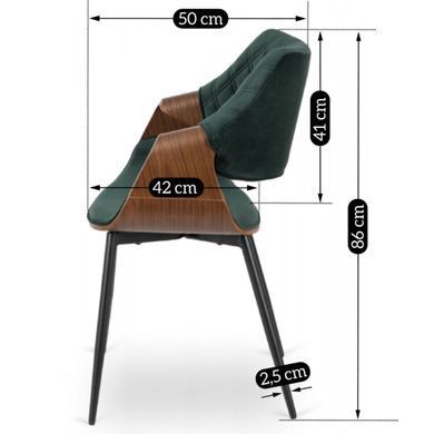 Стул бархатный MEBEL ELITE DAKOTA Velvet, Зеленый / ореховый фотография