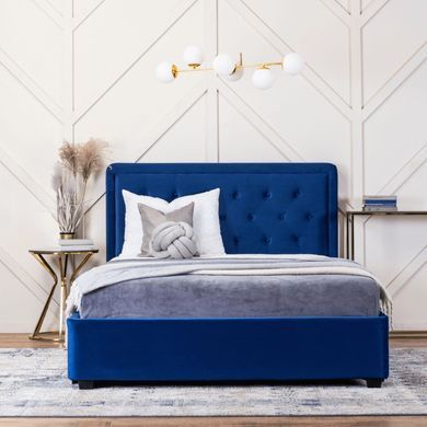 Ліжко двоспальне оксамитове MEBEL ELITE CROS Velvet 160x200 см Синій фотографія