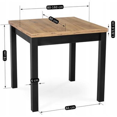 Стіл розкладний MEBEL ELITE MAX 80 (160)80см Дуб артизан / Чорний фотографія